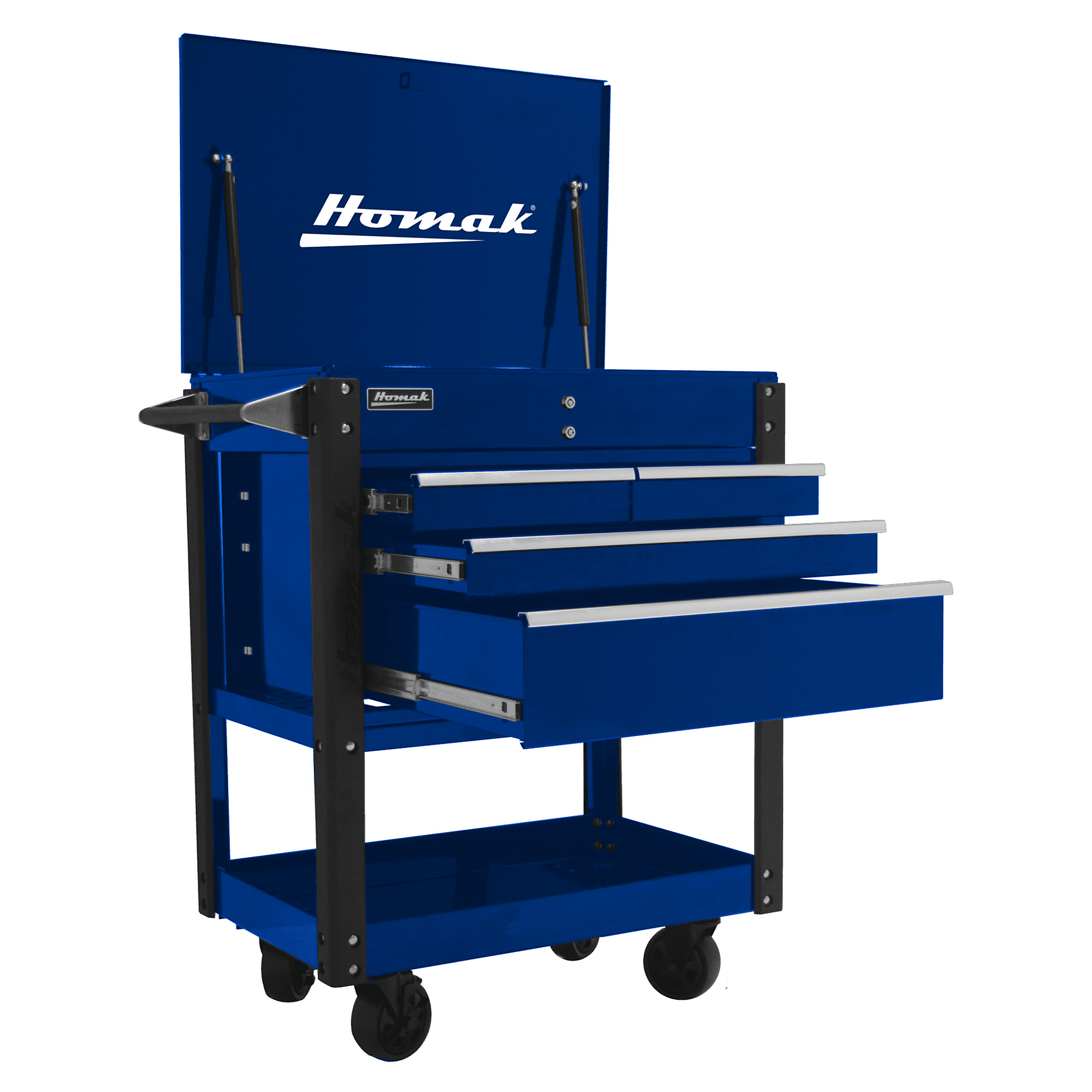 Homak, Pro, 35" Professional 4 Drawer Service Cart, Blue, Heavy-duty 18-gauge steel, Model #BL06032000
